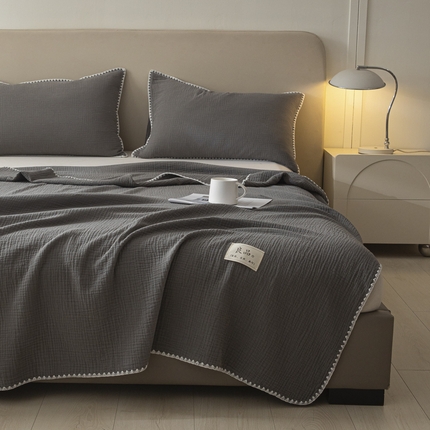 91家纺网 家纺一手货源 找家纺 博雅 2025新款全棉五层纱多功能盖毯 深灰