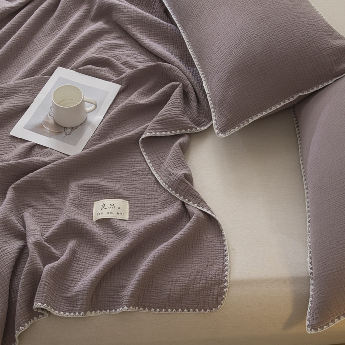 91家纺网 家纺一手货源 找家纺 博雅 2025新款全棉五层纱多功能盖毯 芋泥紫