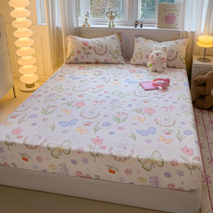 91家纺网 家纺一手货源 找家纺 仟人梦2025新款水洗棉印花床笠 莫莉兔