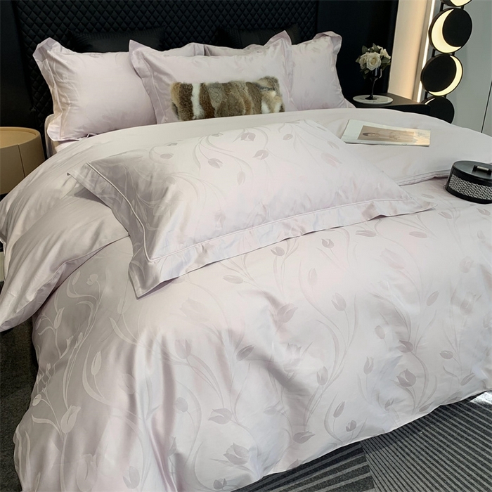 91家纺网 家纺一手货源 找家纺 莱豫 2025新款100支新疆阿克苏长绒棉提花四件套 郁金香紫