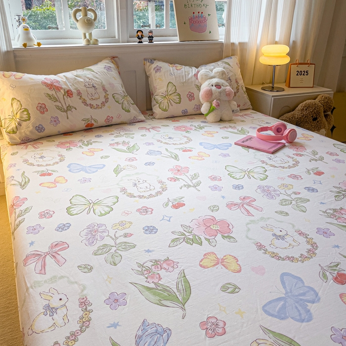 91家纺网 家纺一手货源 找家纺 仟人梦2025新款水洗棉印花床笠 莫莉兔