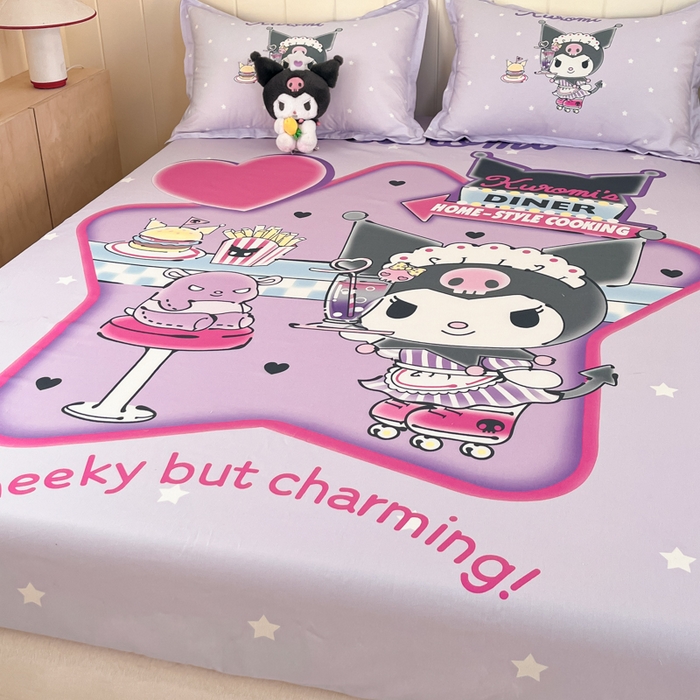 91家纺网 家纺一手货源 找家纺 博雅 2025新款三丽鸥全棉大版床笠-第二批 库洛米宝贝