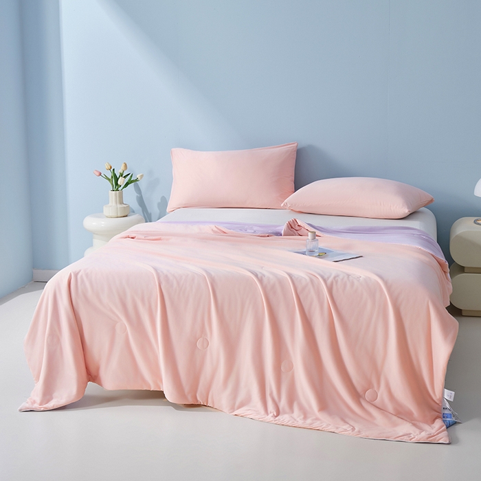 91家纺网 家纺一手货源 找家纺 梦恬佳 2025新款高克重A类双拼凉感丝针织棉夏凉被 多肉樱桃