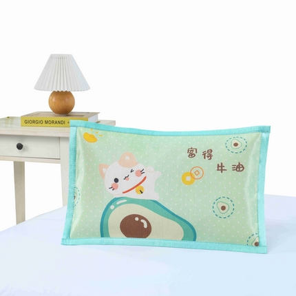 91家纺网 家纺一手货源 找家纺 （总）小猫派 2025新款夏季儿童冰丝枕套学生乳胶卡通枕头巾幼儿园宝宝凉爽枕芯套