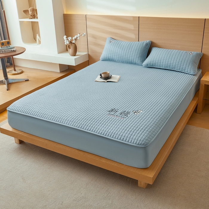 91家纺网 家纺一手货源 找家纺 锦眠床笠2025新款刺绣床笠新疆棉花填充-夹棉床笠 海洋蓝