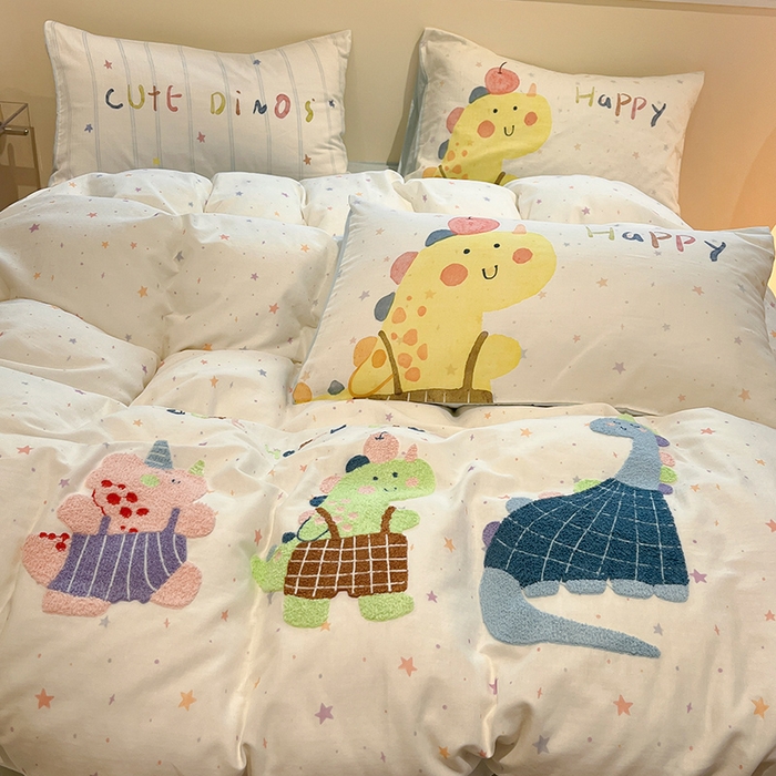 91家纺网 家纺一手货源 找家纺 蓝邻家纺 2025年新款全棉双层纱毛巾绣四件套系列 奇幻王国