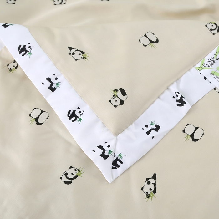 91家纺网 家纺一手货源 找家纺 薇玛仕 2025小熊猫系列-60支精梳长绒棉双拼角宽边双A类母婴级儿童蚕丝夏凉被空调被 小熊猫-金