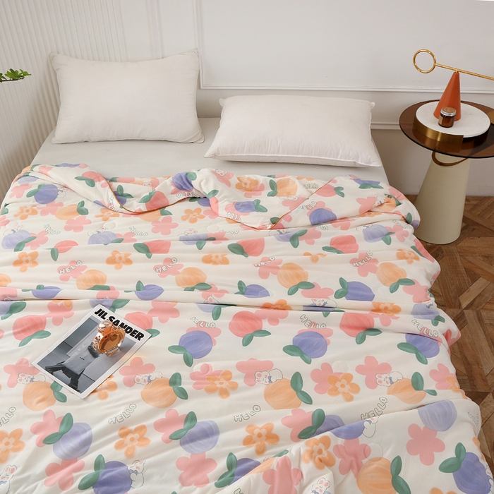 91家纺网 家纺一手货源 找家纺 薇玛仕 2025新款A类牛奶丝针织棉印花大豆夏凉被空调被儿童被 兔桃桃