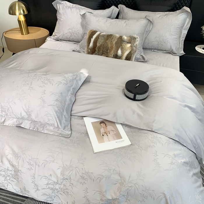 91家纺网 家纺一手货源 找家纺 莱豫 2025新款100支新疆阿克苏长绒棉提花四件套 托卡斯银灰