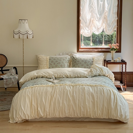 91家纺网 家纺一手货源 找家纺 TT.one 塔塔家居 2025新款全棉法式打褶印花四件套-花园派对 予你