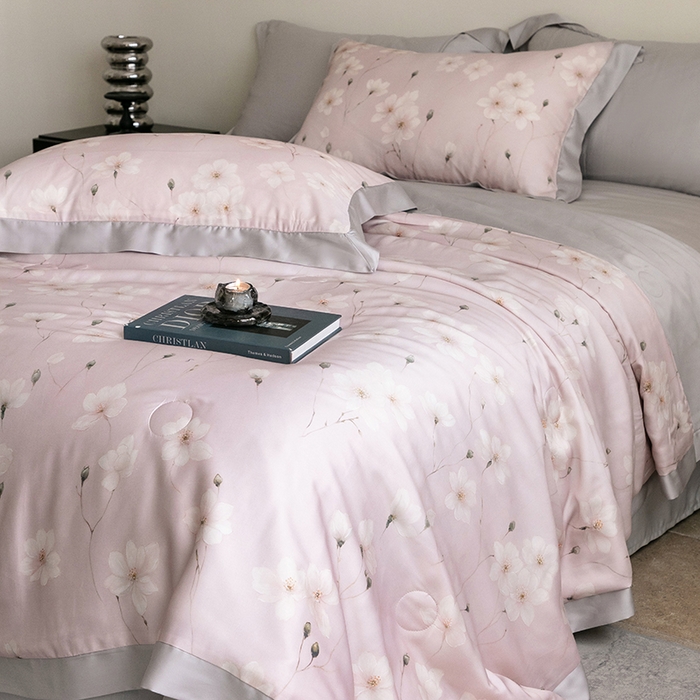 91家纺网 家纺一手货源 找家纺 立奥被业 2025年新款100%莱赛尔夏被莱赛尔夏被四件套天丝夏凉被 沁语-粉