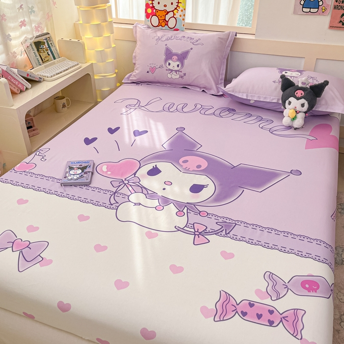 91家纺网 家纺一手货源 找家纺 博雅 2025新款三丽鸥全棉大版床笠-第二批 气球库洛米