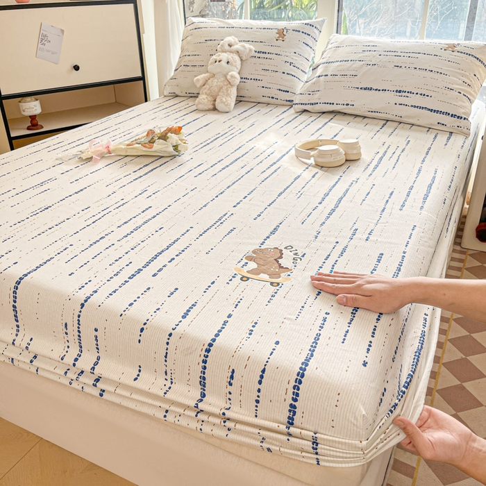 91家纺网 家纺一手货源 找家纺 博雅 2025新款全棉老粗布烫画床笠系列 纹理-滑板龙