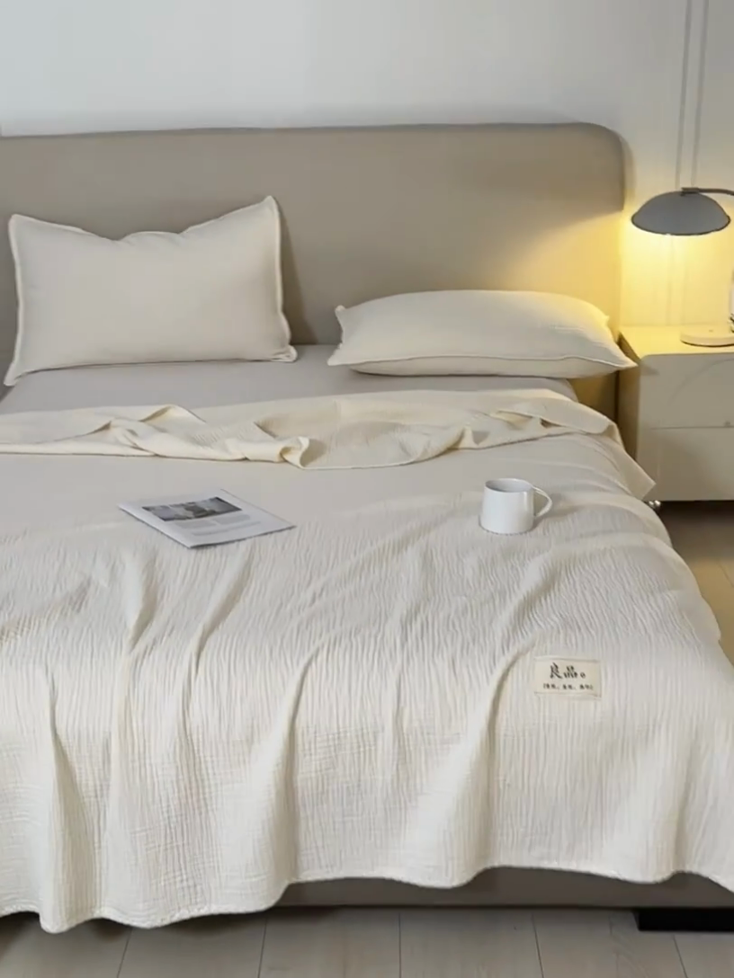 91家纺网 家纺一手货源 找家纺 博雅 2025新款全棉五层纱多功能盖毯 米白