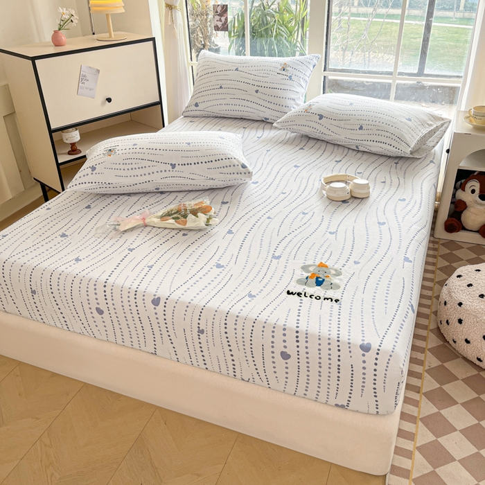 91家纺网 家纺一手货源 找家纺 博雅 2025新款全棉老粗布烫画床笠系列 心动-调皮象