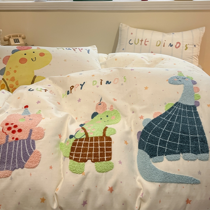 91家纺网 家纺一手货源 找家纺 蓝邻家纺 2025年新款全棉双层纱毛巾绣四件套系列 奇幻王国