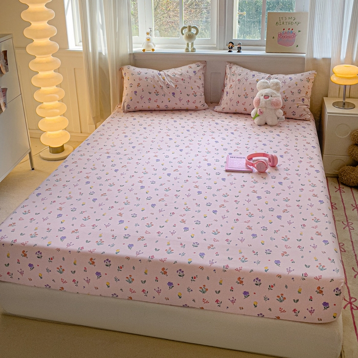 91家纺网 家纺一手货源 找家纺 仟人梦2025新款水洗棉印花床笠 香奈花语