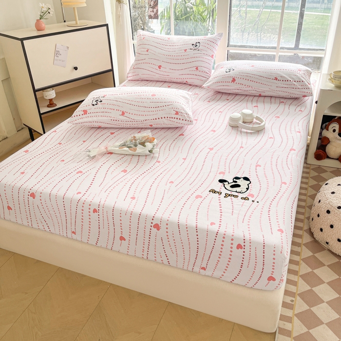 91家纺网 家纺一手货源 找家纺 博雅 2025新款全棉老粗布烫画床笠系列 心动-小花猫