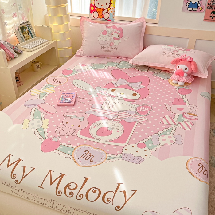 91家纺网 家纺一手货源 找家纺 博雅 2025新款三丽鸥全棉大版床笠-第二批 音乐美乐蒂