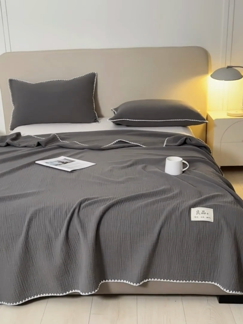 91家纺网 家纺一手货源 找家纺 博雅 2025新款全棉五层纱多功能盖毯 深灰