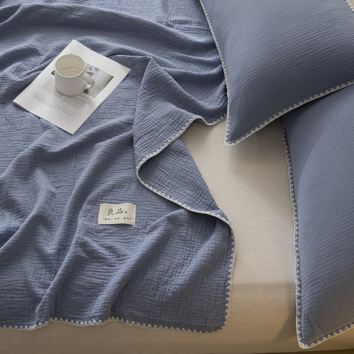 91家纺网 家纺一手货源 找家纺 博雅 2025新款全棉五层纱多功能盖毯 海天兰