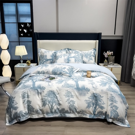 91家纺网 家纺一手货源 找家纺 兄弟坊2025新款兰精天丝数码印花四件套 庄园