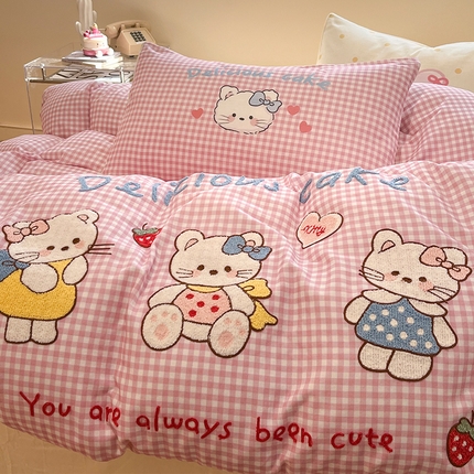 91家纺网 家纺一手货源 找家纺 （总）蓝邻家纺 2025年新款全棉双层纱毛巾绣四件套系列