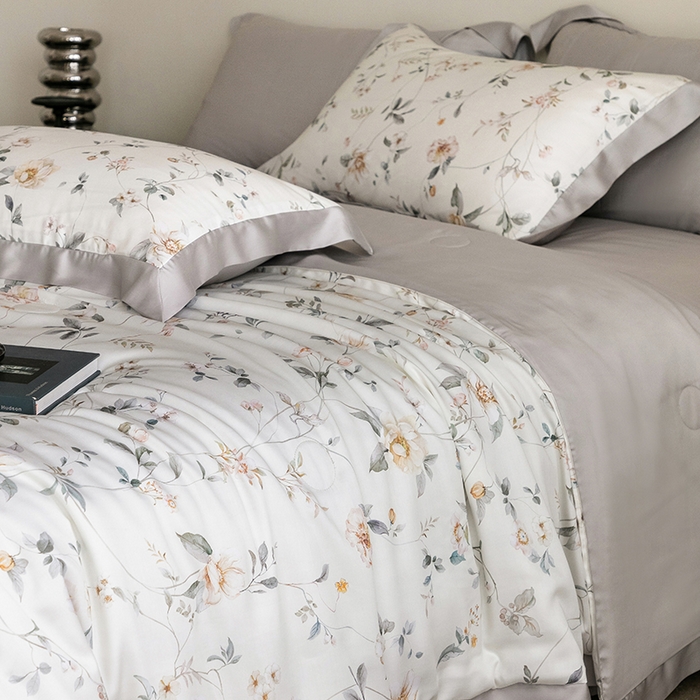 91家纺网 家纺一手货源 找家纺 立奥被业 2025年新款100%莱赛尔夏被莱赛尔夏被四件套天丝夏凉被 初妍-灰