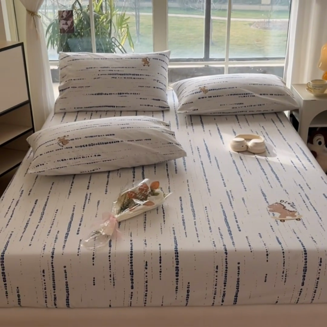 91家纺网 家纺一手货源 找家纺 博雅 2025新款全棉老粗布烫画床笠系列 纹理-滑板龙