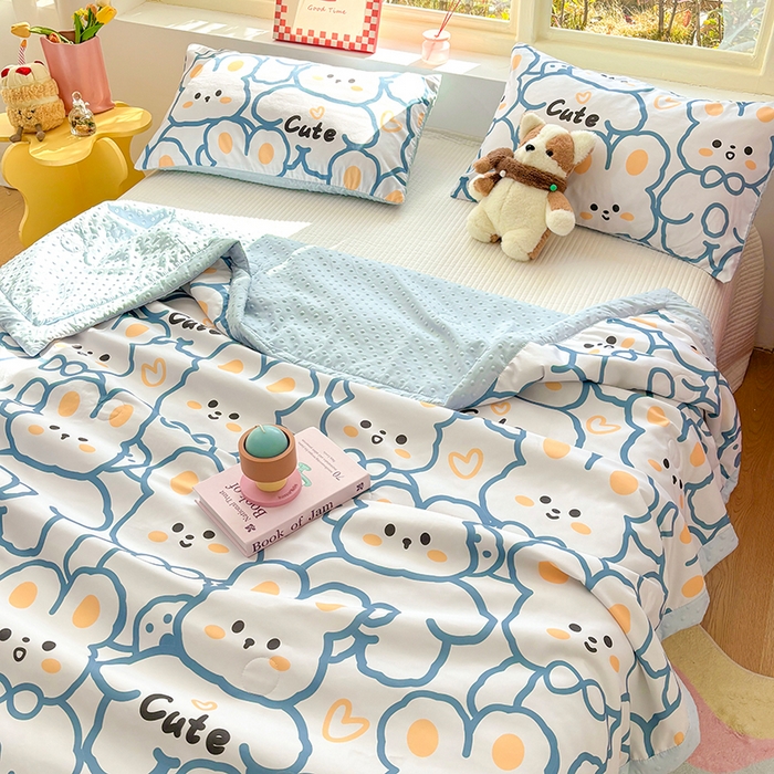 91家纺网 家纺一手货源 找家纺 恒畅 2025新款A类水洗棉印花豆豆被抗菌夏被夏凉被空调被 晚安兔兔