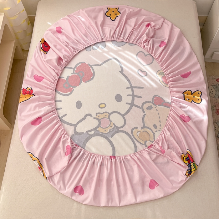 91家纺网 家纺一手货源 找家纺 博雅 2025新款三丽鸥全棉大版床笠-第二批 小熊KT猫