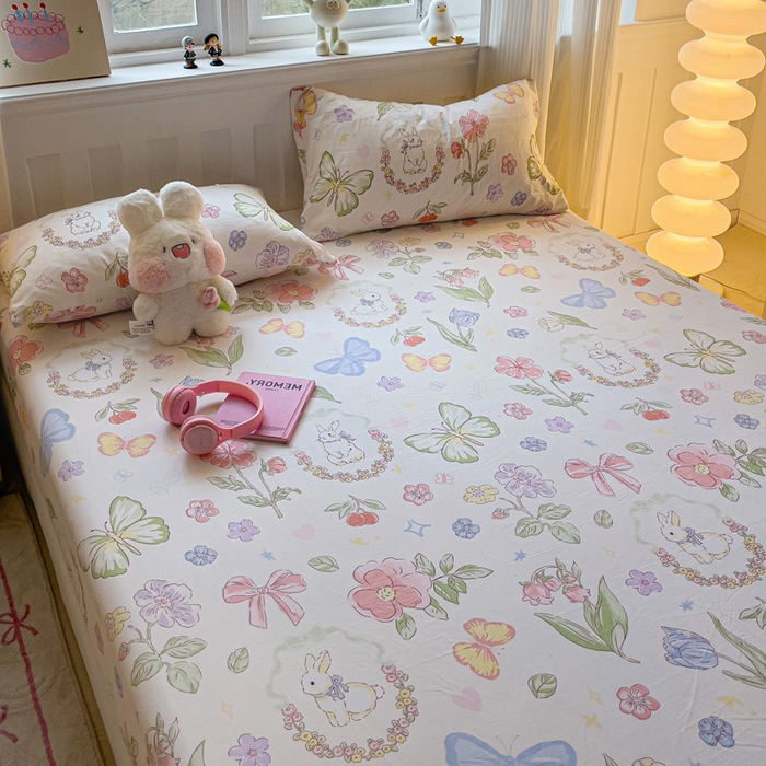 91家纺网 家纺一手货源 找家纺 仟人梦2025新款水洗棉印花床笠 莫莉兔