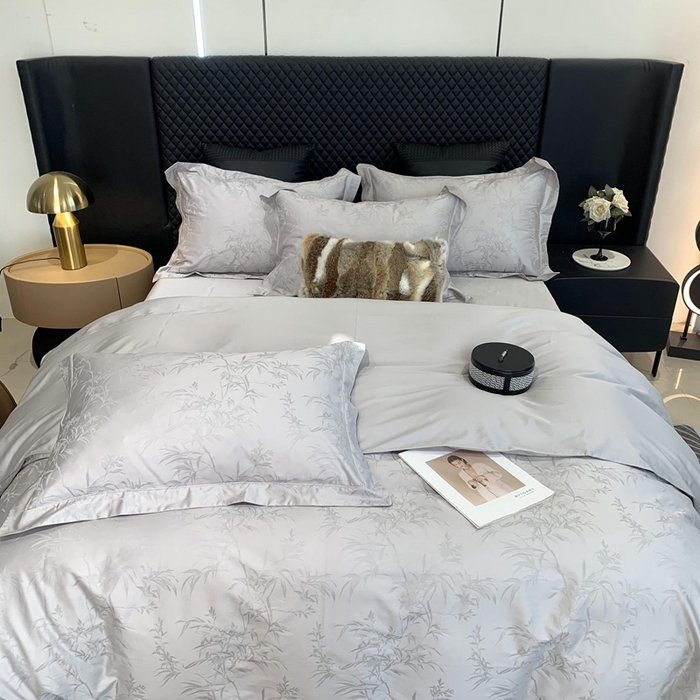 91家纺网 家纺一手货源 找家纺 莱豫 2025新款100支新疆阿克苏长绒棉提花四件套 托卡斯银灰