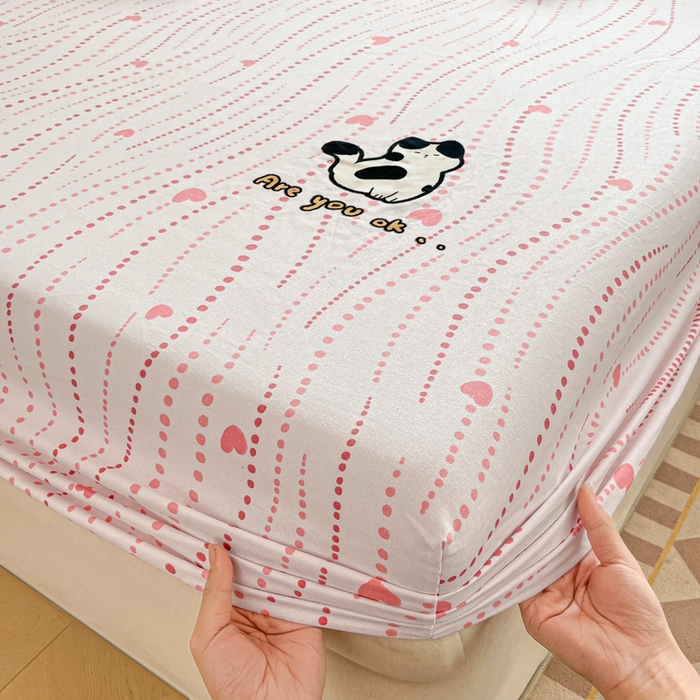 91家纺网 家纺一手货源 找家纺 博雅 2025新款全棉老粗布烫画床笠系列 心动-小花猫