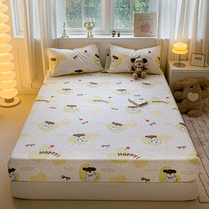 仟人梦2025新款水洗棉印花床笠 快乐狗狗