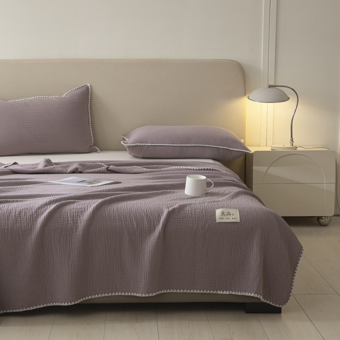 91家纺网 家纺一手货源 找家纺 博雅 2025新款全棉五层纱多功能盖毯 芋泥紫