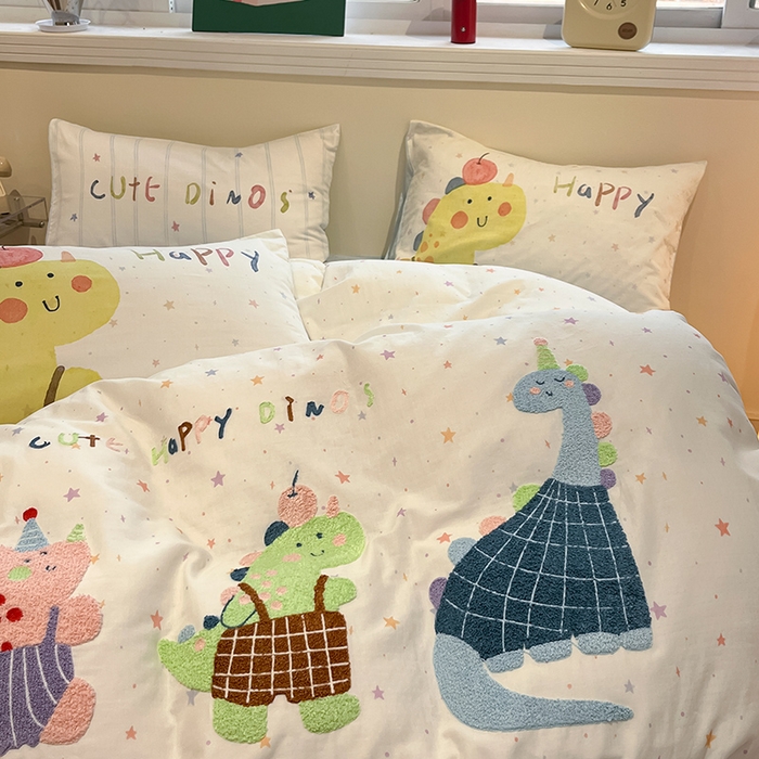 91家纺网 家纺一手货源 找家纺 蓝邻家纺 2025年新款全棉双层纱毛巾绣四件套系列 奇幻王国