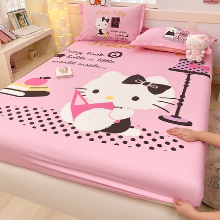 91家纺网 家纺一手货源 找家纺 博雅 2025新款三丽鸥全棉大版床笠-第二批 学习KT猫