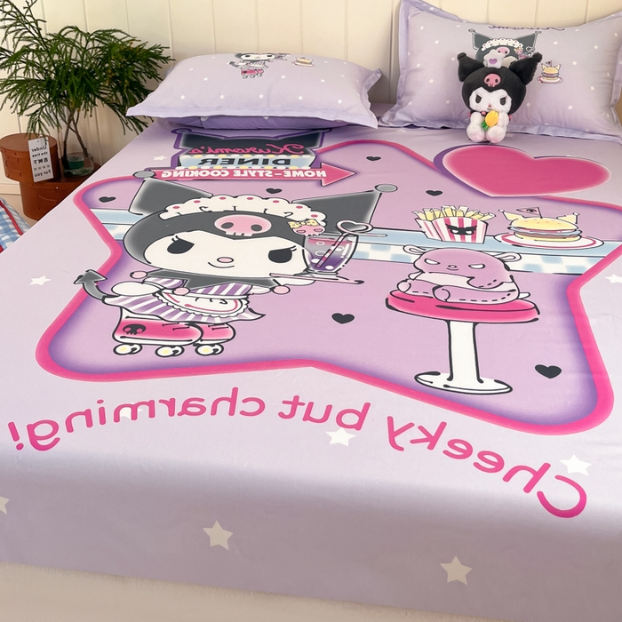 91家纺网 家纺一手货源 找家纺 博雅 2025新款三丽鸥全棉大版床笠-第二批 库洛米宝贝