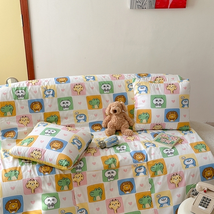 多米家居 2025新款全棉口袋印花抱枕被 动物世界