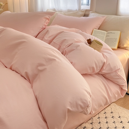 耀悦家纺 2025新款A类纯棉60支拼色四件套 少女粉