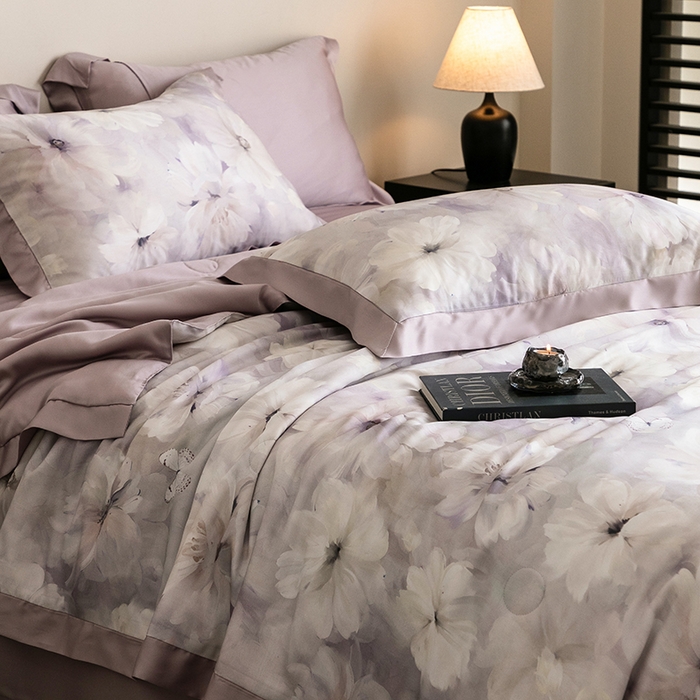 91家纺网 家纺一手货源 找家纺 立奥被业 2025年新款100%莱赛尔夏被莱赛尔夏被四件套天丝夏凉被 邂逅-紫