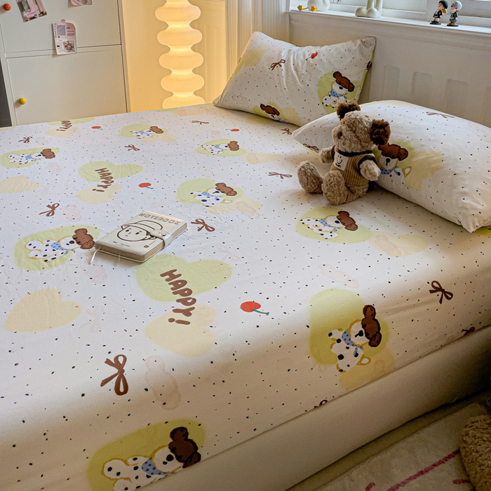 91家纺网 家纺一手货源 找家纺 仟人梦2025新款水洗棉印花床笠 快乐狗狗