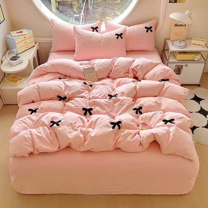 91家纺网 家纺一手货源 找家纺 （总）N先生+V 13814689556 发大图/买家秀 2025新款超柔水洗棉毛巾绣极简风四件套