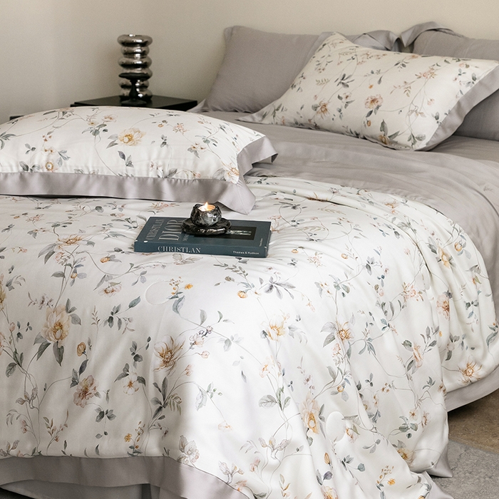 91家纺网 家纺一手货源 找家纺 立奥被业 2025年新款100%莱赛尔夏被莱赛尔夏被四件套天丝夏凉被 初妍-灰