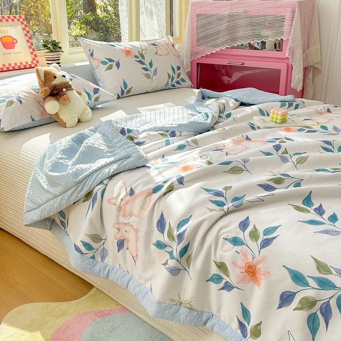 91家纺网 家纺一手货源 找家纺 恒畅 2025新款A类水洗棉印花豆豆被抗菌夏被夏凉被空调被 一见倾心