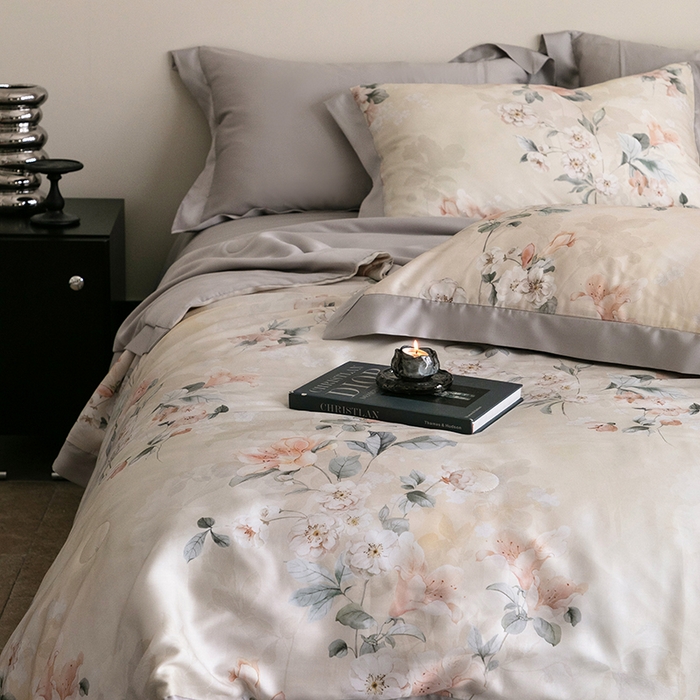 91家纺网 家纺一手货源 找家纺 立奥被业 2025年新款100%莱赛尔夏被莱赛尔夏被四件套天丝夏凉被 佳人醉-灰