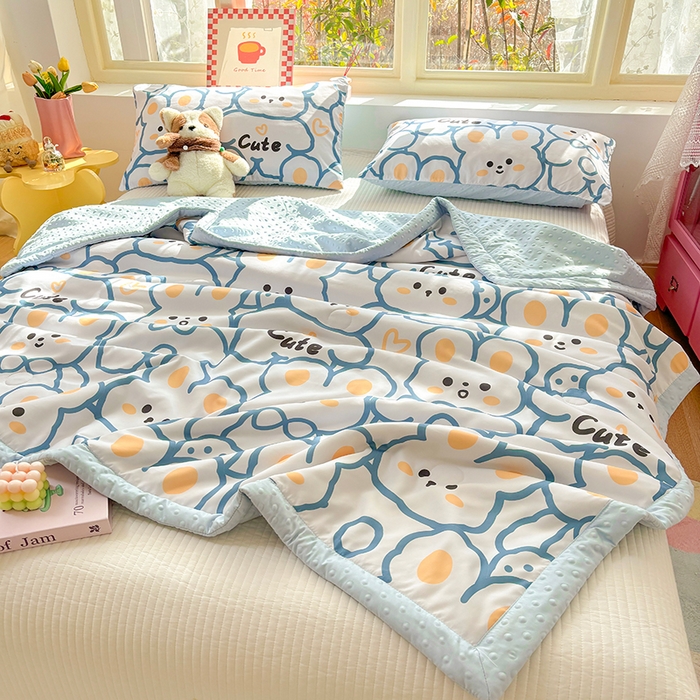 91家纺网 家纺一手货源 找家纺 恒畅 2025新款A类水洗棉印花豆豆被抗菌夏被夏凉被空调被 晚安兔兔