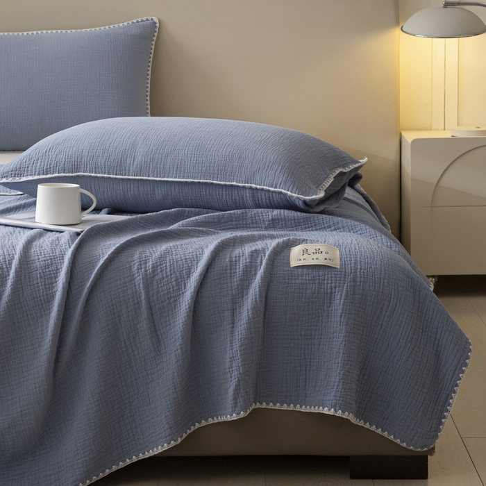 91家纺网 家纺一手货源 找家纺 博雅 2025新款全棉五层纱多功能盖毯 海天兰