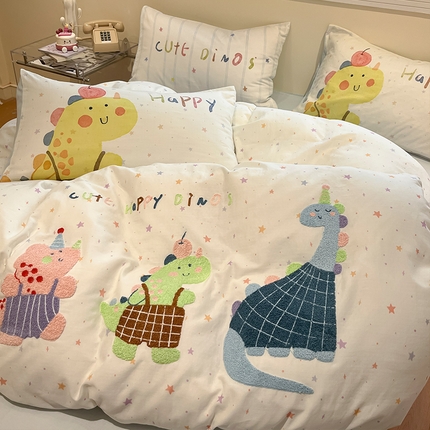 91家纺网 家纺一手货源 找家纺 （总）蓝邻家纺 2025年新款全棉双层纱毛巾绣四件套系列